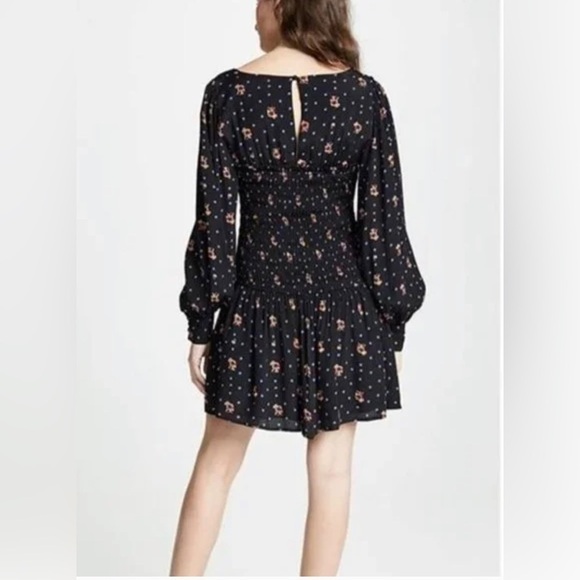 FREE PEOPLE Black Two‎ Faces Smocked Floral Combo Small Casual Dress NWT - Picture 3 of 8